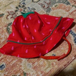 Baby Boden Red Strawberry Sun Hat with Pink Seeds